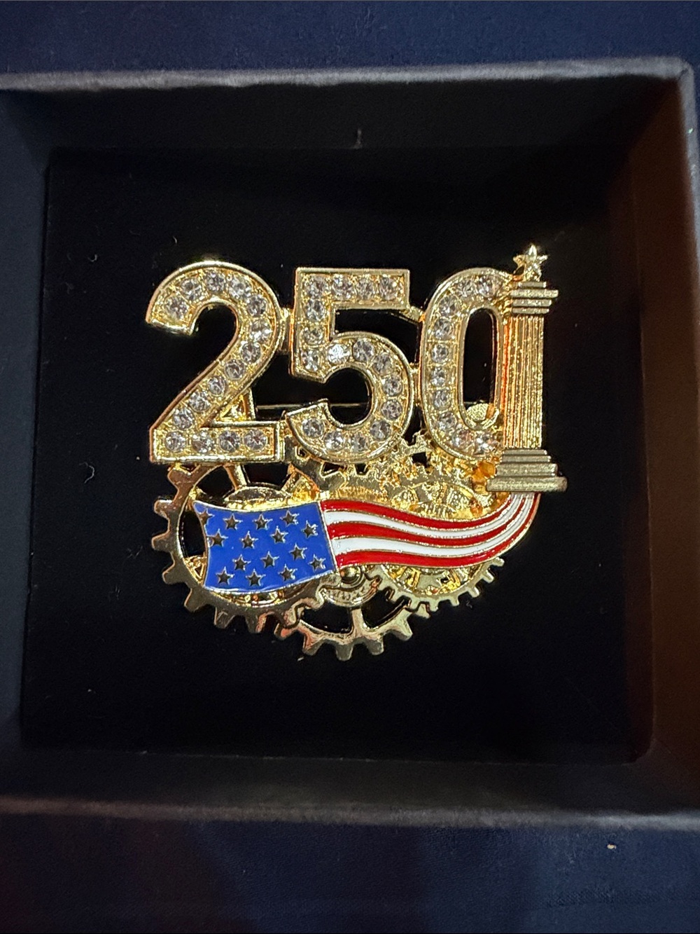 Gold-Tone 250 Anniversary Flag Pin with Rhinestones